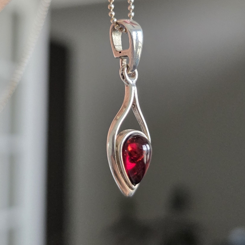 Amber Pendant 925 Sterling Silver Genuine Honey Baltic Amber Necklace